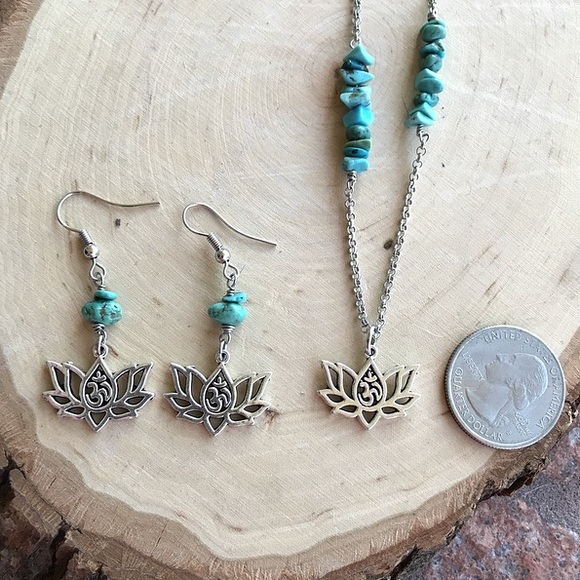 Handmade Boho turquoise om sign lotus flower set - Picture 7 of 9